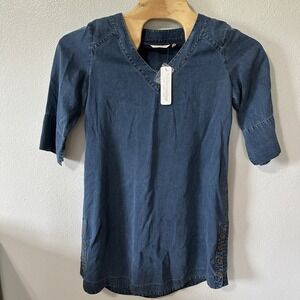 NEW Soft Surroundings Size Medium Positano Getaway Dress Denim Blue Side Buttons
